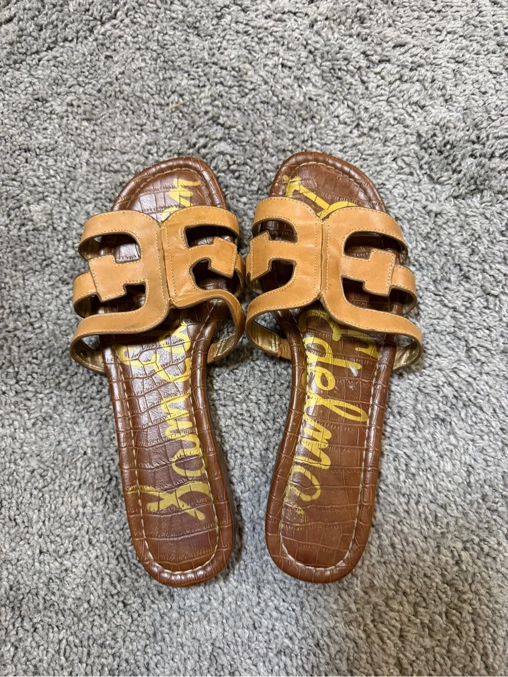 Sam Edelman Cognac Leather Slide Sandals - Picture 1 of 3